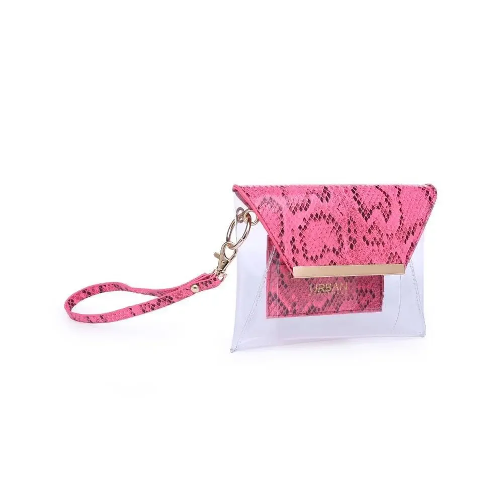 Urban Expressions NWT Snakeskin Clutch, Hot Pink & Clear